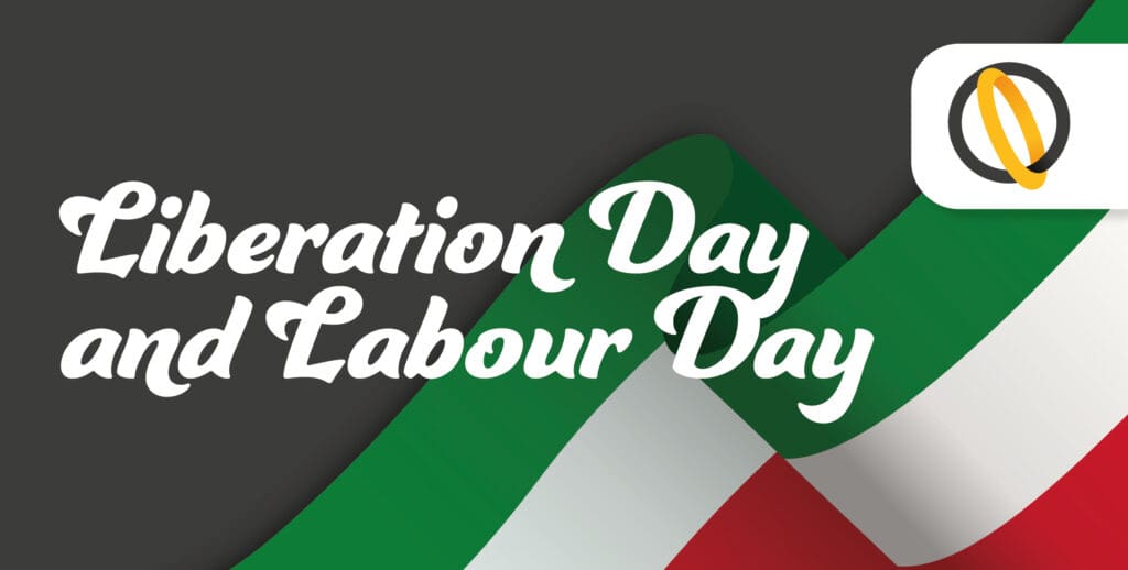 In occasione della festa della Liberazione d’Italia e della festa dei Lavoratori, vi comunichiamo che i nostri uffici resteranno chiusi nelle giornate di giovedì 25 e venerdì 26 aprile, e nella giornata di mercoledì 1° maggio.